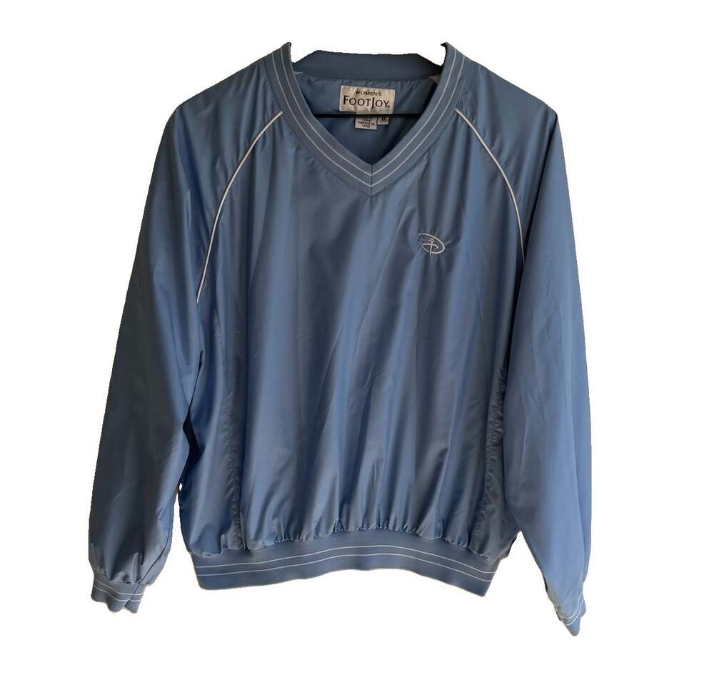 FootJoy Women’s Disney Golf Wind Rain Shirt Jacket Pullover V Neck Sky Blue Sz M